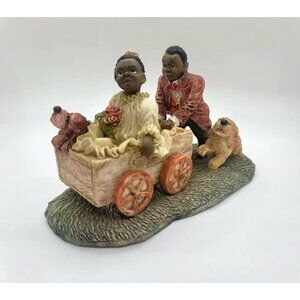 VTG Youngs Inc Inspired, Hand Painted Figurine Boy & Girl, Wagon, Dogs Collector